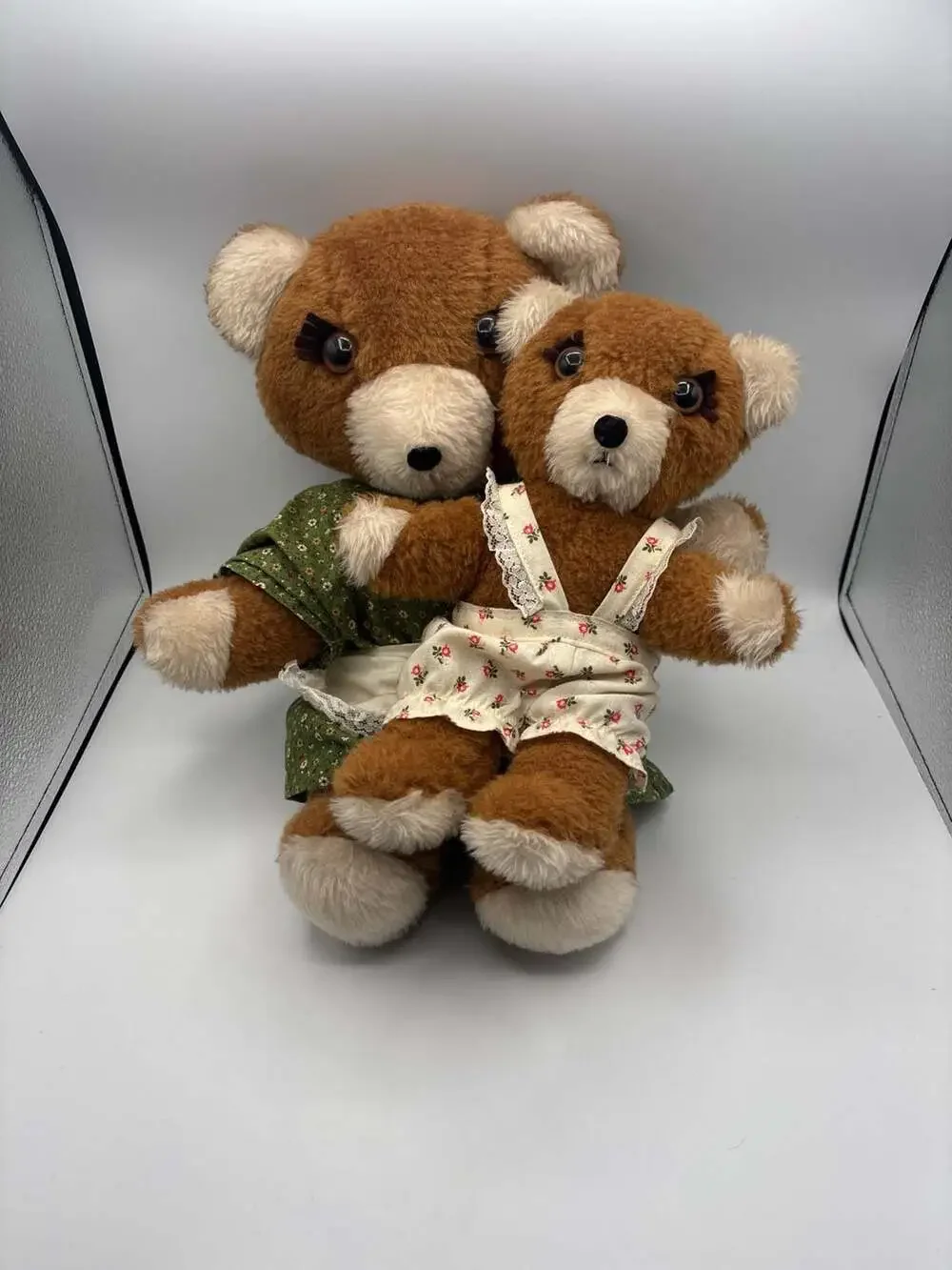 Pair of Handmade Teddy Bears - Mom and Child 1970s